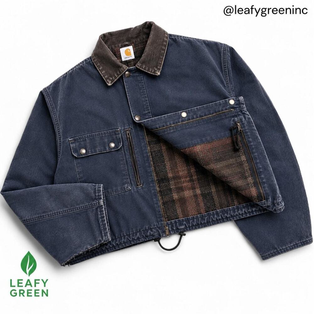 Carhartt Detroit Pearl Snap Button Up Jacket Blue Duck Canvas Union USA us sz M